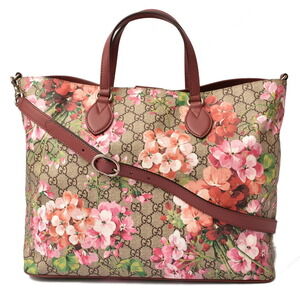 Gucci Tian Silk Tote Shoulder Bag Brown Beige Flower Rose Pink GG Pattern